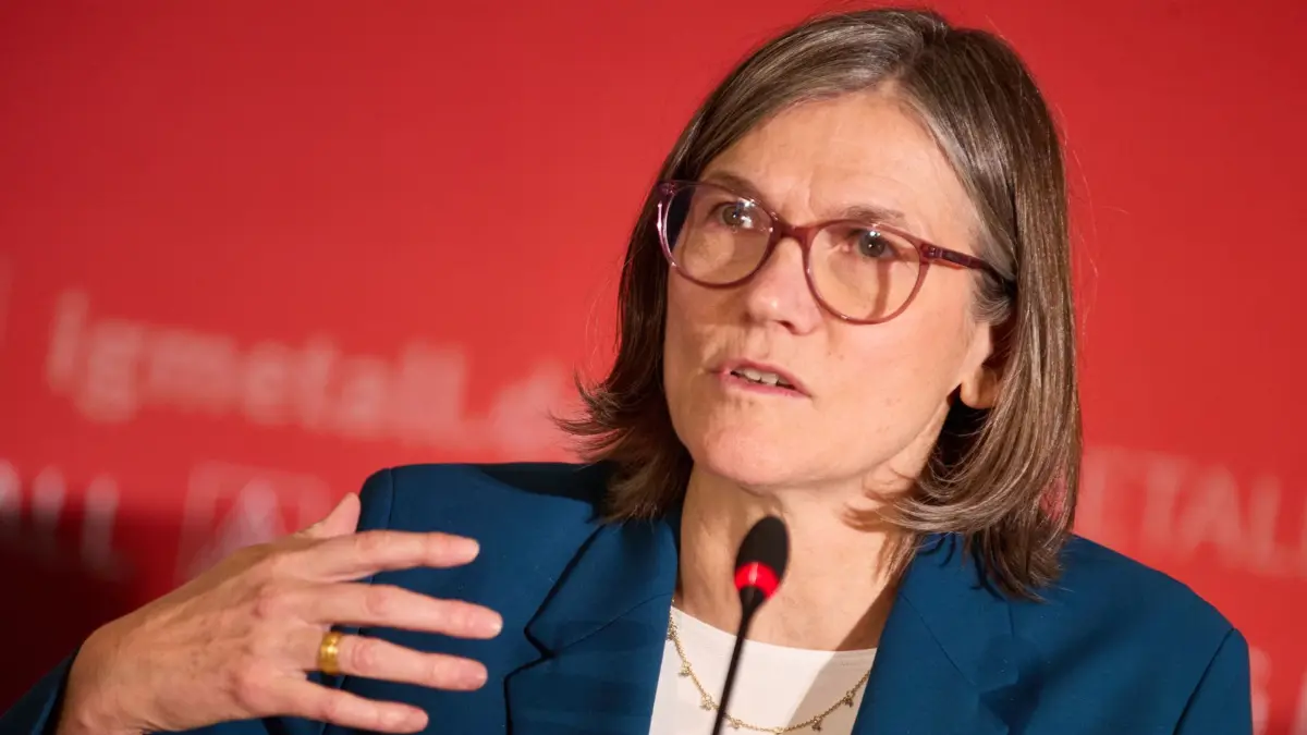 ARCHIV - 12.11.2024, Hamburg: Christiane Benner, Vorsitzende der IG Metall, auf einer Pressekonferenz. (zu dpa: «IG Metall lässt Forderung nach Vier-Tage-Woche ruhen») Foto: Georg Wendt/dpa +++ dpa-Bildfunk +++