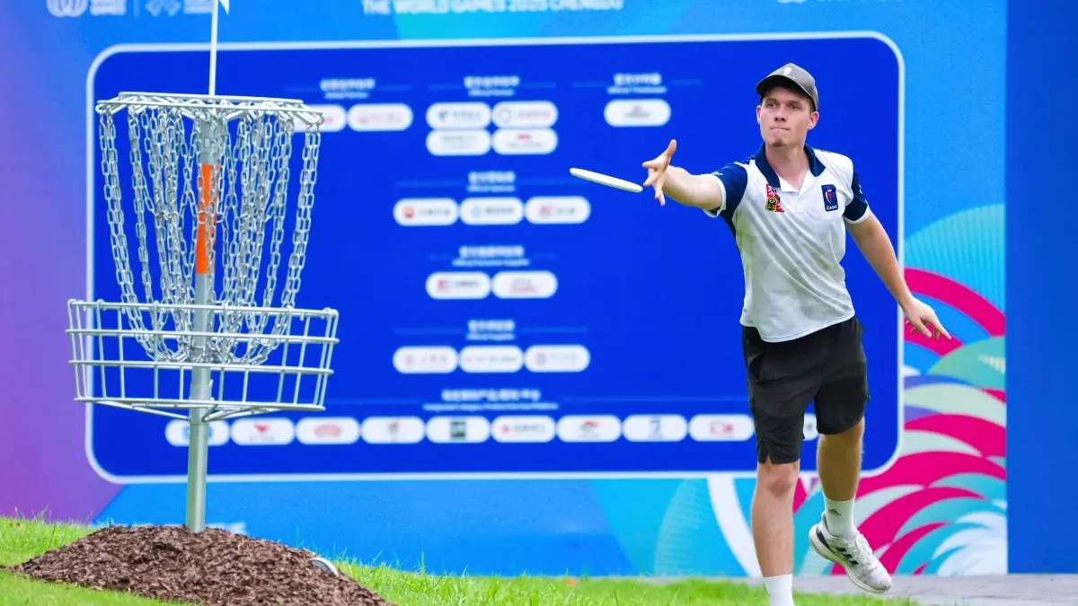 (SP)CHINA-CHENGDU-THE WORLD GAMES 2025-DISC GOLF-MIXED DOUBLES (CN): 250808 -- CHENGDU, Aug. 8, 2025 -- Petr Striegler of the Czech Republic competes during the disc golf mixed doubles preliminary round match at the World Games 2025 in Chengdu, southwest China s Sichuan Province, Aug. 8, 2025. SPCHINA-CHENGDU-THE WORLD GAMES 2025-DISC GOLF-MIXED DOUBLES CN ChenxXinbo PUBLICATIONxNOTxINxCHN