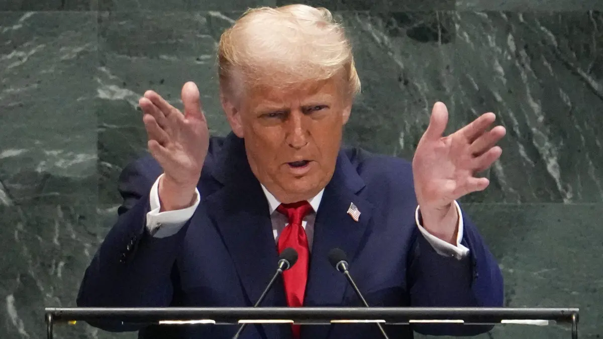 US President Donald Trump delivers remarks to the United Nations General Assembly at the UN headquarters in New York City on September 23, 2025. (Photo by TIMOTHY A. CLARY / AFP)