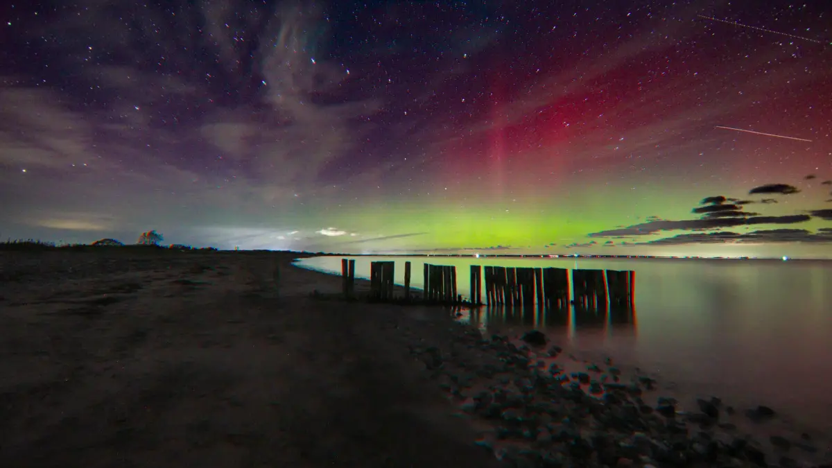 Nordlichter am Strand Falshöft in der Ortschaft 24395 Nieby