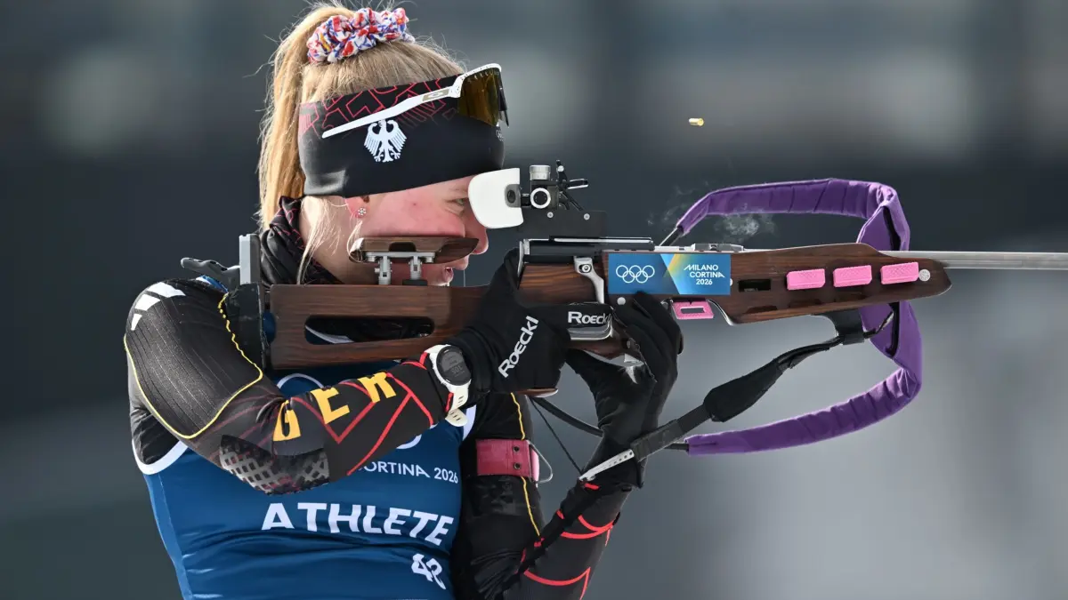 Olympische Winterspiele 2026: 09.02.2026, Italien, Antholz: Olympia, Olympische Winterspiele Mailand Cortina 2026, Biathlon, Training, Julia Tannheimer (Deutschland) trainiert beim Schießen. Foto: Hendrik Schmidt/dpa +++ dpa-Bildfunk +++