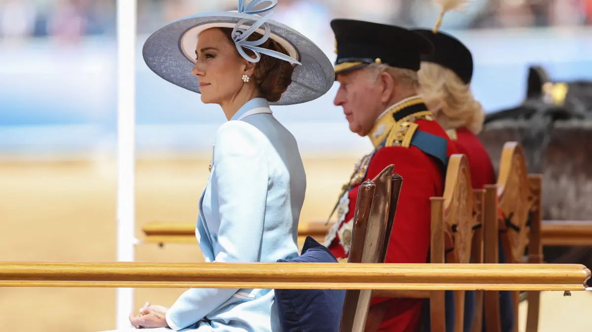 Britain's Catherine, Princess of Wales watches the King's Birthday Parade "Trooping the Colour" in London on June 13, 2026. (Photo by Toby Shepheard / AFP)