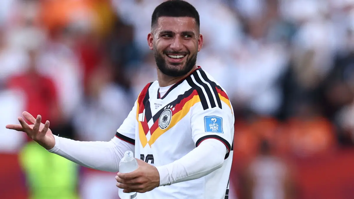 FBL-WC-2026-MATCH33-GER-CIV: Germany's forward #26 Deniz Undav celebrates his team's victory at the end of the 2026 World Cup Group E football match between Germany and Ivory Coast at the Toronto Stadium in Toronto on June 20, 2026. (Photo by Cole Burston / AFP)