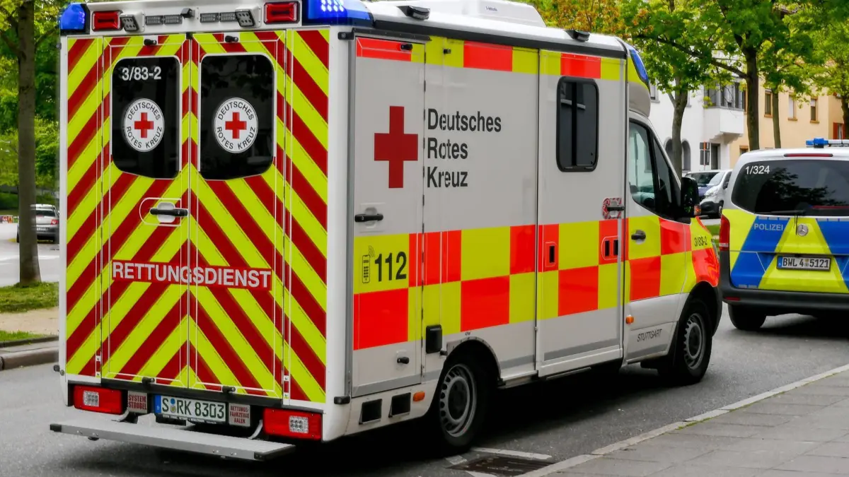 Deutschland, Baden-Wuerttemberg, Stuttgart 19.04.2026, Deutschland, GER, Baden-Wuerttemberg, Stuttgart, im Bild Themenbild, Rettungswagen, Krankenwagen, Deutsches Rotes Kreuz, DRK, Stuttgart, Deutschland, Baden-Württemberg, Notfall, Rettungsdienst, 112, Einsatzfahrzeug, Blaulicht, medizinische Hilfe, Erste Hilfe, Stadtverkehr, Straße, urban, Bewegung, Einsatz, Gesundheitssystem, Stadtansichten, Feature, Symbolbild Baden-Wuerttemberg *** Germany, Baden Wuerttemberg, Stuttgart 19 04 2026, Germany, GER, Baden Wuerttemberg, Stuttgart, in the picture theme picture, ambulance, ambulance, German Red Cross, DRK, Stuttgart, Germany, Baden Wuerttemberg, emergency, rescue service, 112, emergency vehicle, blue light, medical aid, first aid, city traf Deutschland, Baden-Wuerttemberg, Stuttgart, 19.04.2026-13