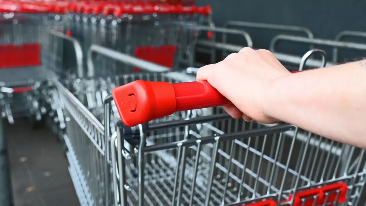Konsumverhalten in Deutschland: ARCHIV - 11.06.2025, Sachsen, Leipzig: Eine Frau schiebt einen Einkaufswagen vor einem Supermarkt. (zu dpa: «Verbraucherstimmung auf niedrigem Niveau stabil») Foto: Elisa Schu/dpa +++ dpa-Bildfunk +++