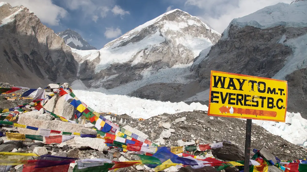 Wegschild am Khumbu Glacier.
