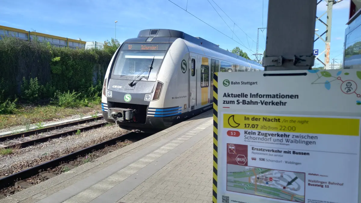 Bahnhof Waiblingen, Nachtbaustelle am 17.7.: kein Zug zwischen Schorndorf und Waiblingen