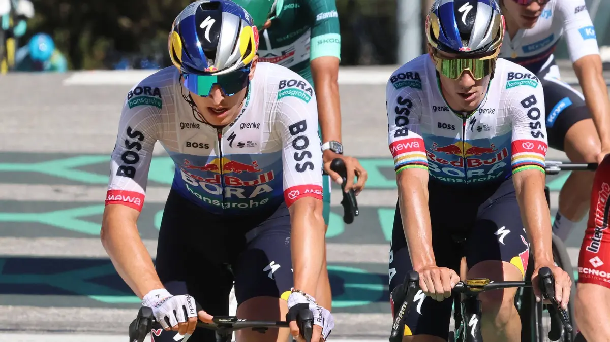 06-07-2026 Tour De France Tappa 03 Granollers - Les Angles 2026, Red Bull - Bora Hansgrohe Lipowitz, Florian Evenepoel, Remco Les Angles PUBLICATIONxNOTxINxITAxFRAxNED