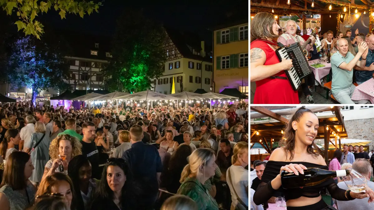 Stimmungsvolle Atmosphäre, Unterhaltung und natürlich Wein: Das gibt es in diesem Sommer unter anderem bei der Wein-Lounge (links) und beim Kirchheimer Weindorf.