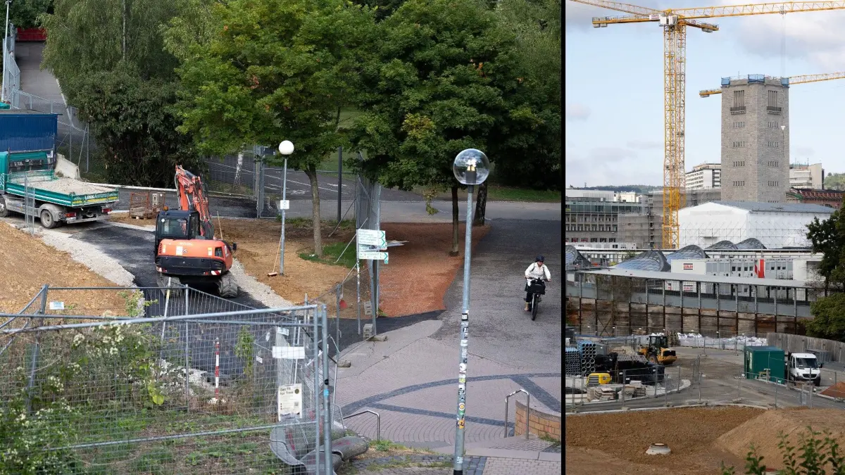 Collage die den Wegebau bei Stuttgart 21 rund um das Planetarium Stuttgart zeigt