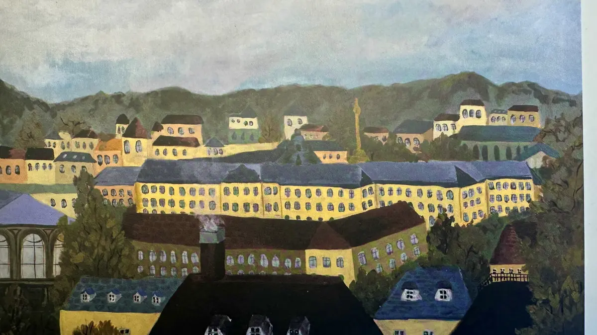 Eines der Bilder, die angehende Grafik-Designer der Akademie für Kommunikation als Ersatz für den fehlenden sechsten Teil des Stuttgart-Rundgemäldes von Sally Wiests entworfen haben. Diese Arbeit stammt von Laura Collela.