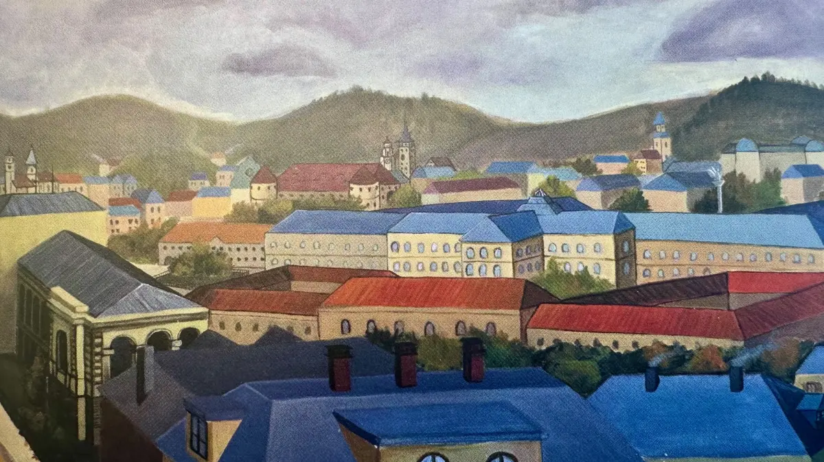 Eines der von angehenden Grafik-Designern entworfenes Bild, für den fehlenden sechsten Teil des Stuttgart-Rundgemälde von Sally Wiests
