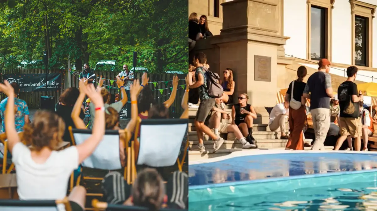 Wer in den Sommerferien entspannte und familienfreundliche Events und Festivals sucht, ist unter anderem beim Feierabendkollektiv (li.) und Stadtpalais (re.) gut aufgehoben.