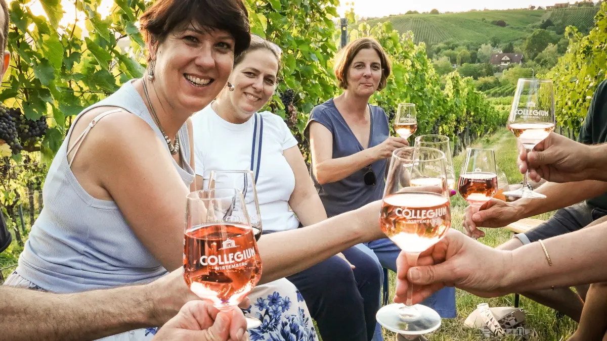 Gastro. Das Collegium Wirtemberg lädt zur Weinmeile. Hunderte Besucher genießen Wein und Sonnenuntergang in den Weinbergen mit Blick auf Stuttgart : Gastro. Das Collegium Wirtemberg lädt zur Weinmeile. Hunderte Besucher genießen Wein und Sonnenuntergang in den Weinbergen mit Blick auf Stuttgart