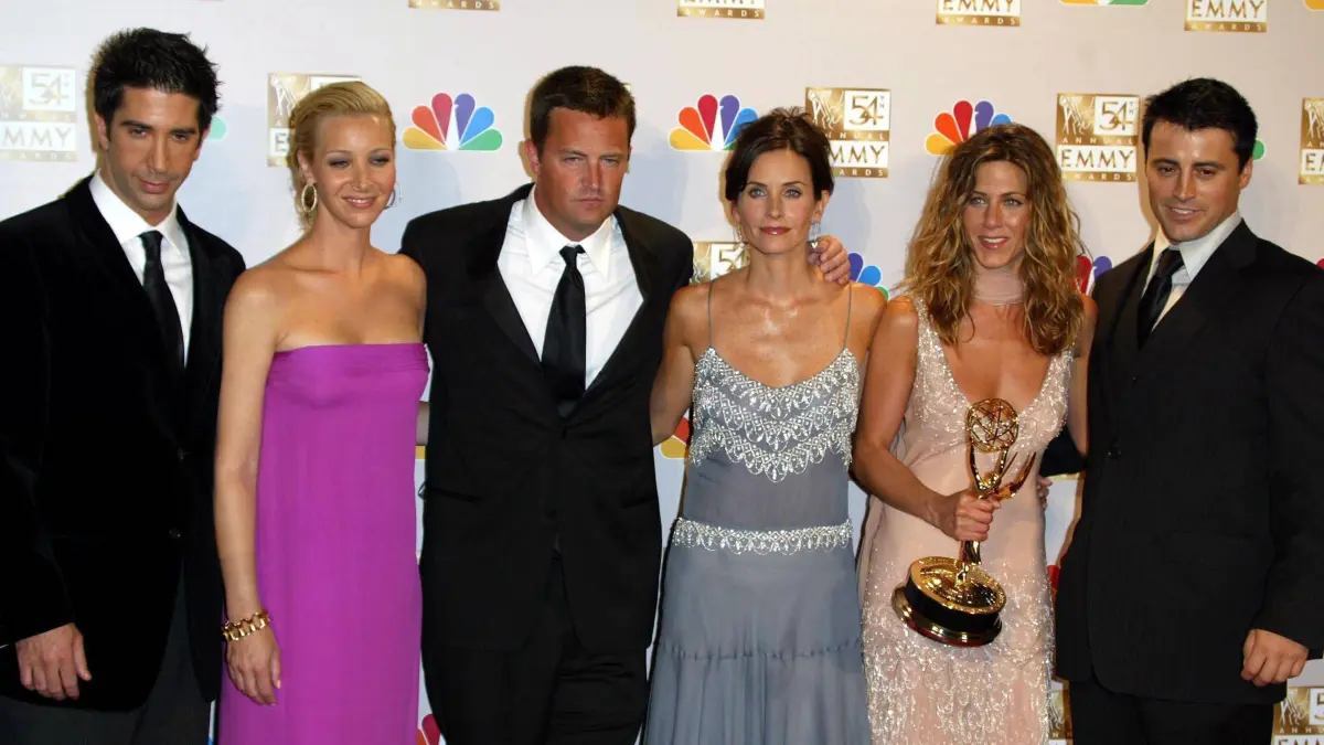 Der "Friends"-Cast im Jahr 2002: David Schwimmer, Lisa Kudrow, Matthew Perry, Courtney Cox, Jennifer Aniston and Matt LeBlanc (v. l.).