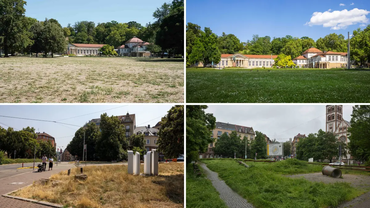 Kursaal und Bismarckplatz bei Trockenheit und nicht Trockenheit