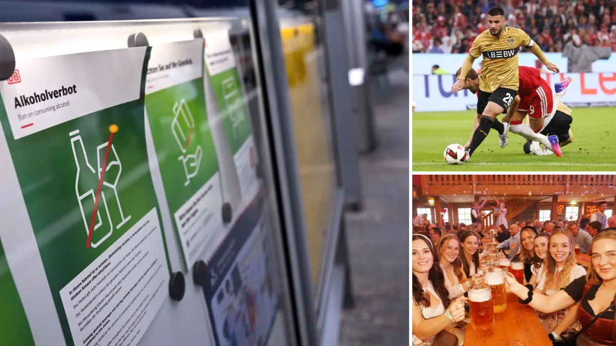 Collage zum Alkoholverbot an Bahnhöfen. Das gilt noch nicht zu den ersten Heimspielen des VfB Stuttgart mit Kapitän Deniz Undav und zum Cannstatter Volksfest