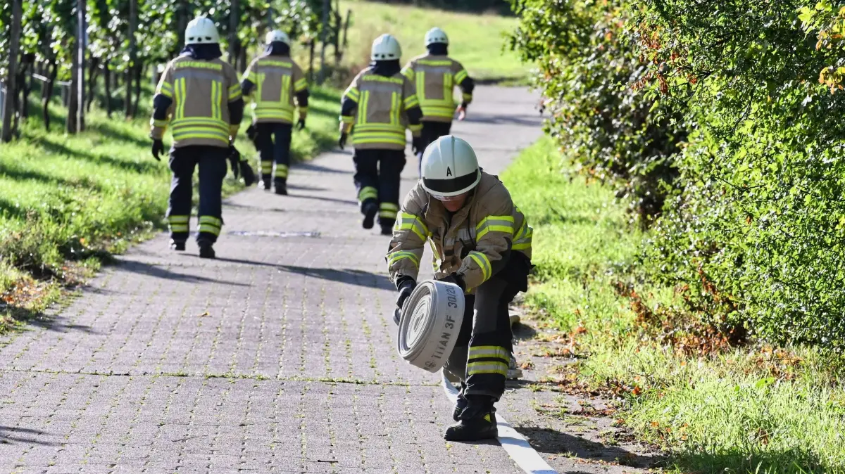 Feuerwehr Fellbach bei einer Einsatzübung auf dem Kappelberg