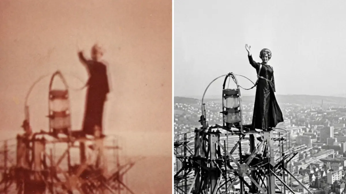 Horst Leidig senior, wahrscheinlich 1965, auf der Antenne des Stuttgarter Fernsehturms (ACHTUNG: rechts mit KI herausgearbeitet)