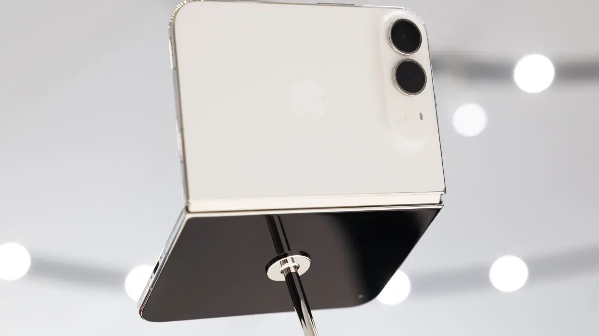 Apple Holds First Product Launch Event Under New CEO John Ternus: CUPERTINO, CALIFORNIA - SEPTEMBER 9: Apple's iPhone Duo, the company's first foldable smartphone, are displayed at Apple's "Surprise and Shine" event at the company's corporate headquarters, Apple Park, on September 9, 2026 in Cupertino, California. The event featured Apple product announcements and was Apple CEO John Ternus's first keynote address in his new role. Benjamin Fanjoy/Getty Images/AFP (Photo by Benjamin Fanjoy / GETTY IMAGES NORTH AMERICA / Getty Images via AFP)