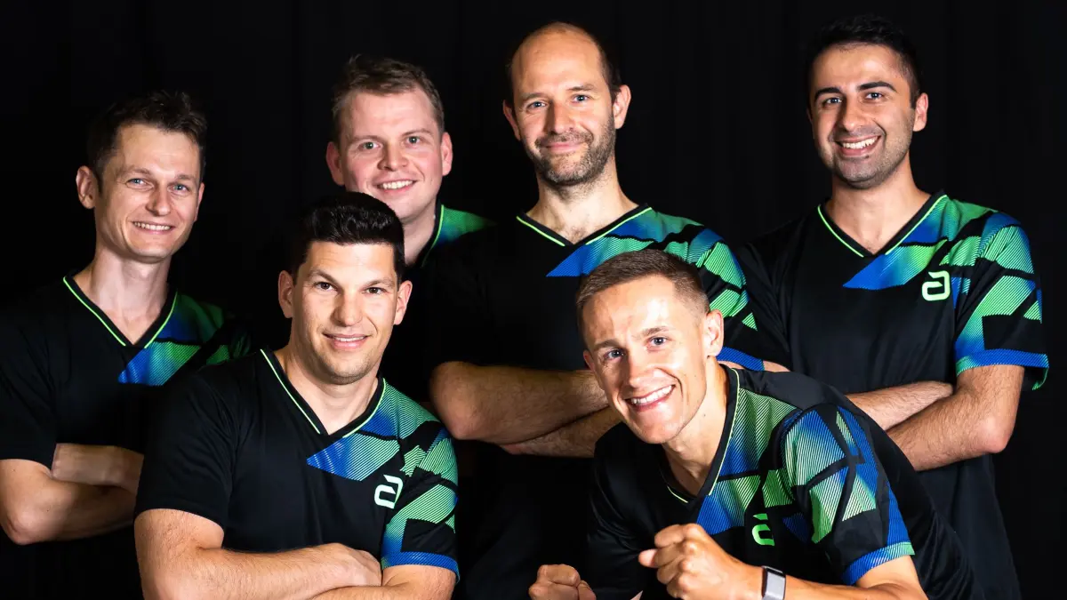 Das Team des TV Hochdorf der Saison 2026/2027, hinten links: Johannes Dehn, Marius Schrimpf, Jurij von Randow, Ilkay Deniz. Vorne von links: Marcel Hees, Nico Peller.
