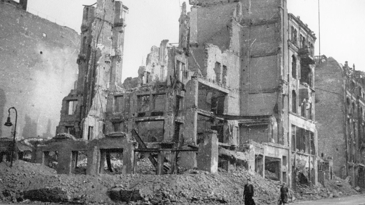 Das zerstörte Nürnberg während des Prozesses im Jahr 1946.