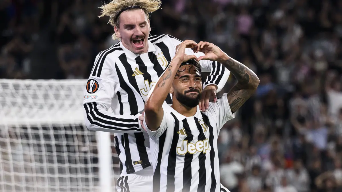 Juventus FC v NEC Nijmegen - UEFA Europa League Nico Gonzalez of Juventus FC celebrates with Nick Woltemade of Juventus FC after scoring the opening goal during the UEFA Europa League 2026/27 league phase football match between Juventus FC and NEC Nijmegen. Turin Italy Copyright: xNicolòxCampox