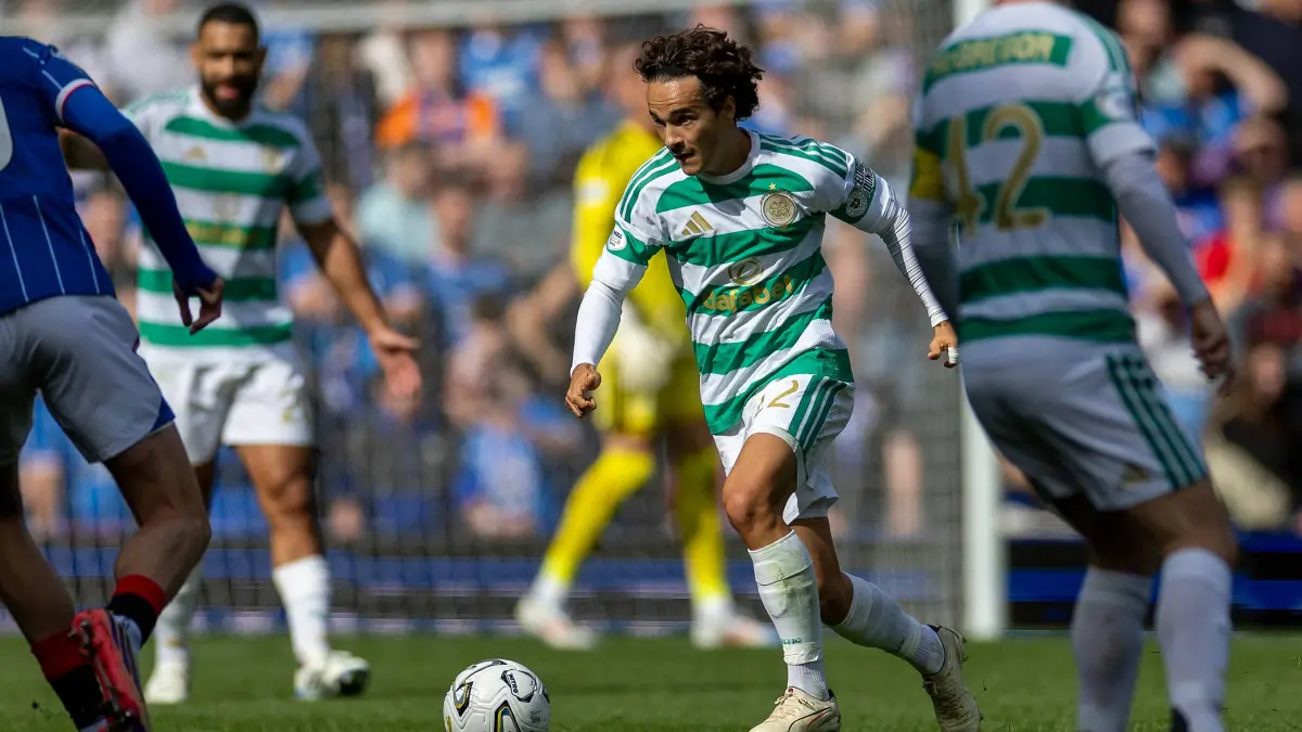 RECORD DATE NOT STATED 13th September 2026 Ibrox Stadium, Glasgow, Scotland Scottish League Cup Football, Rangers versus Celtic Mika Baur of Celtic on the ball VagelisxGeorgariou