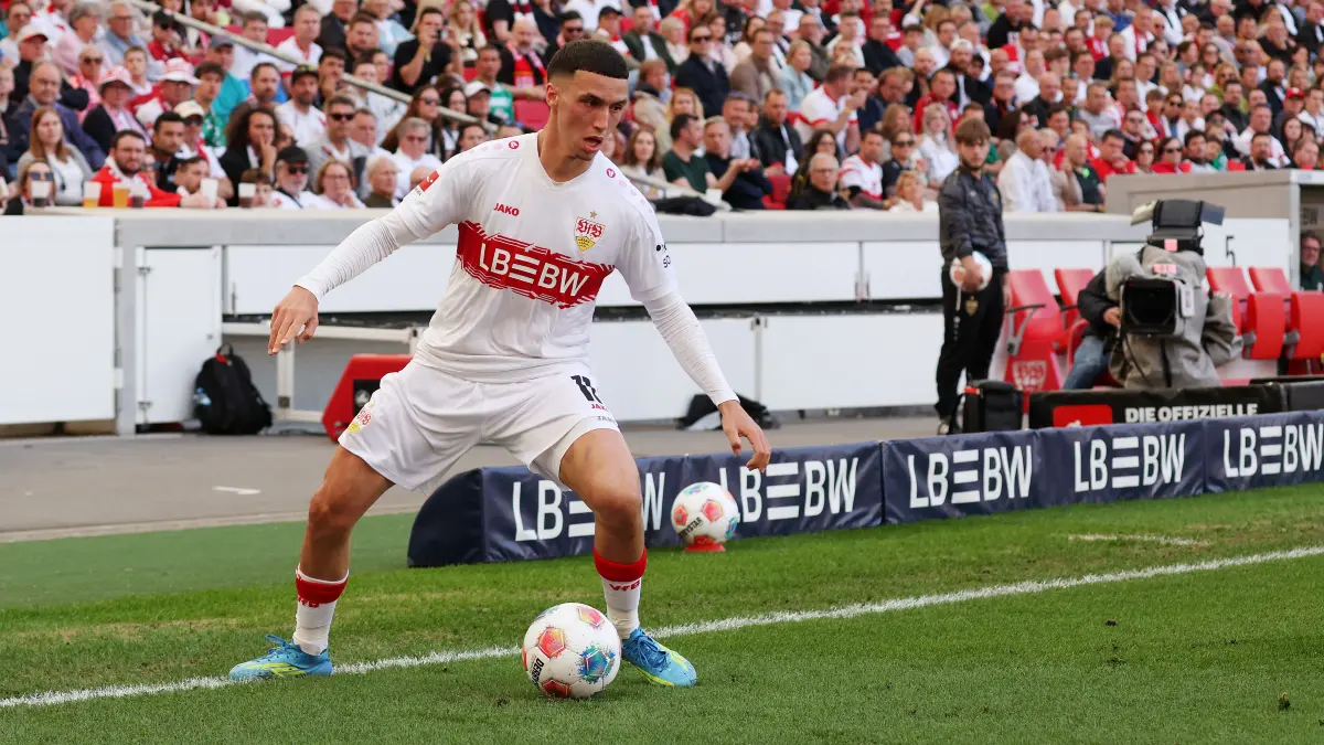 BAU // 26.04.2026, Deutschland, Stuttgart, Fußball Bundesliga, 31. Spieltag,
VfB Stuttgart vs. SV Werder Bremen, Bilal El Khannouss (VfB)