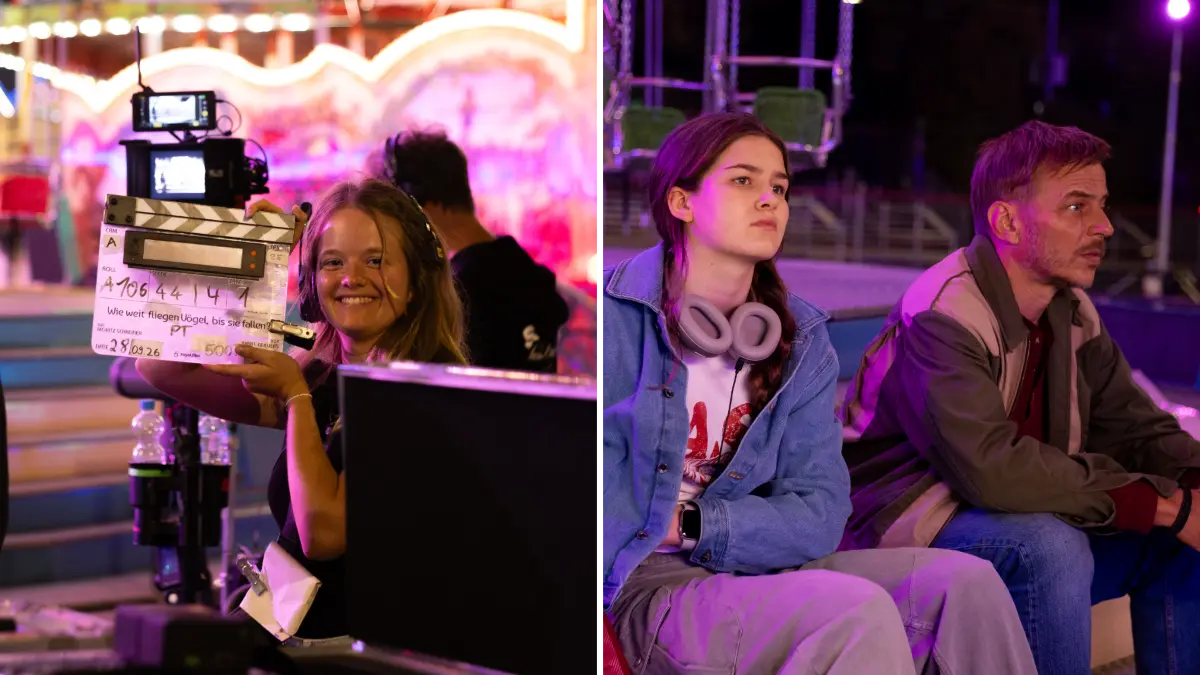 Zweitägiger Dreh auf dem Cannstatter Volksfest: die Hauptdarsteller Johanna Döhler und Tom Wlaschiha auf dem Wasen.