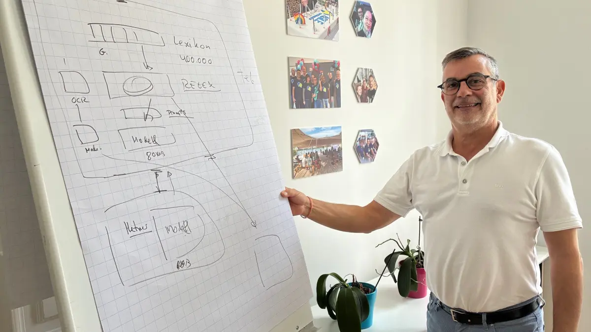In seinem Büro in Berlin-Schöneberg zeigt IT-Entwickler und Familienvater José Díaz auch gerne per Flipchart, wie der Kinderschutz in seiner neuen App funktioniert.