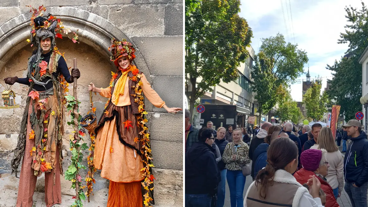 "Herr und Frau Herbst" sind auf der langen Flaniermeile unterwegs.