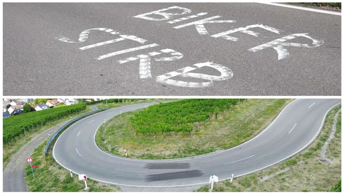 Schriftzüge Biker Stirb auf beliebten Motorradstrecken im Kreis