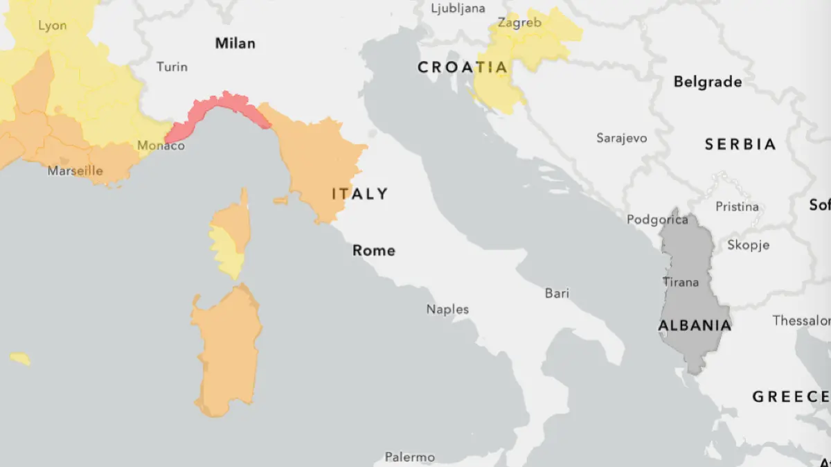 Die Karte zeigt, für welche Regionen Italiens Unwetterwarnungen gelten.