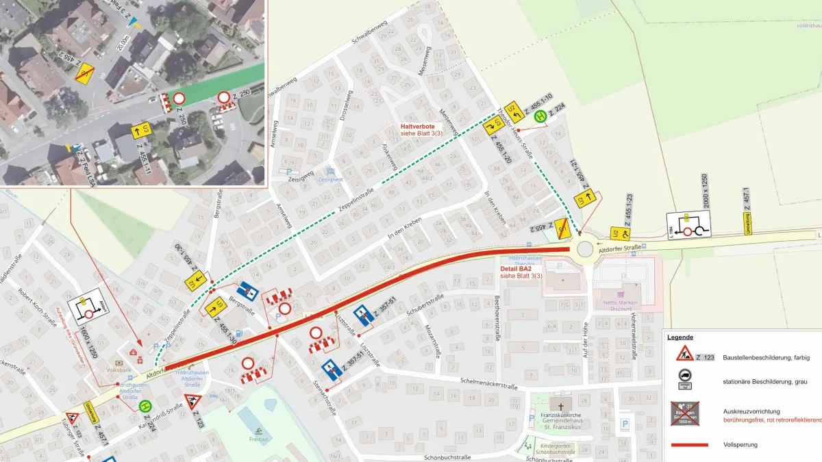 Radfahrer erhalten Schutzstreifen auf der Ortsdurchfahrt Hildrizhausen, Vollsperrung der Altdorfer Straße (L 1184) während der Herbstferien