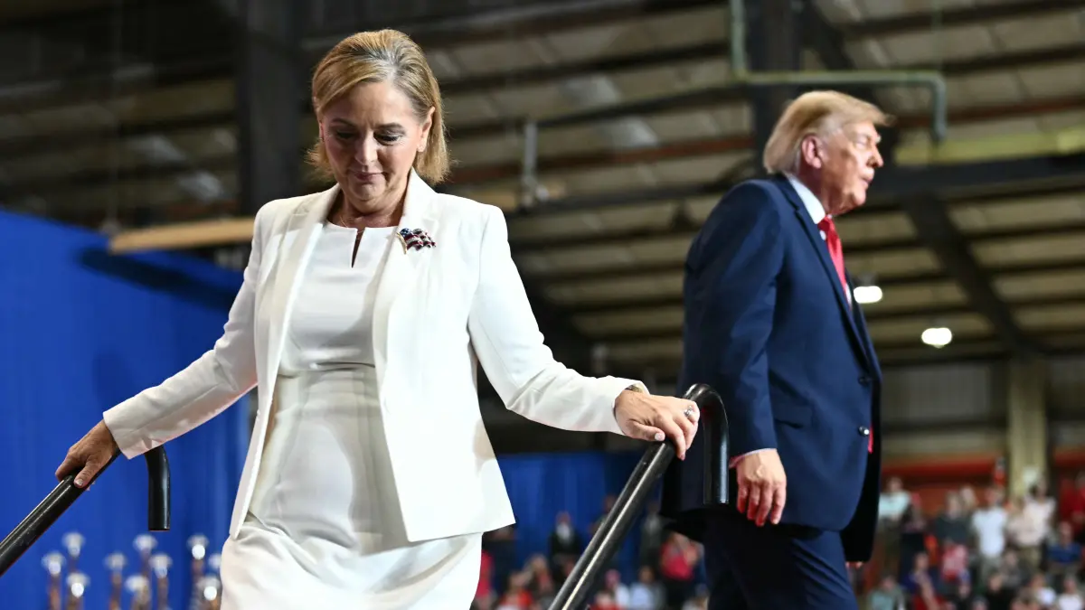 US-POLITICS-TRUMP: US Senator Darline Graham (R-SC) steps off stage during a campaign rally with US President Donald Trump at T. Ed Garrison Arena in Pendleton, South Carolina on October 21, 2026. (Photo by Kent NISHIMURA / AFP)