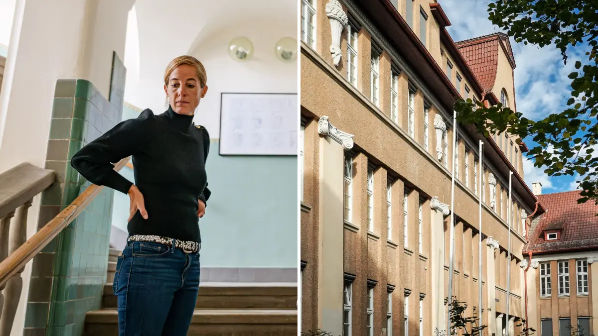 Weil das alte Schulhaus (rechts) aktuell nicht nutzbar ist, muss Schulleiterin Melanie Süß nach neuen Lösungen suchen.