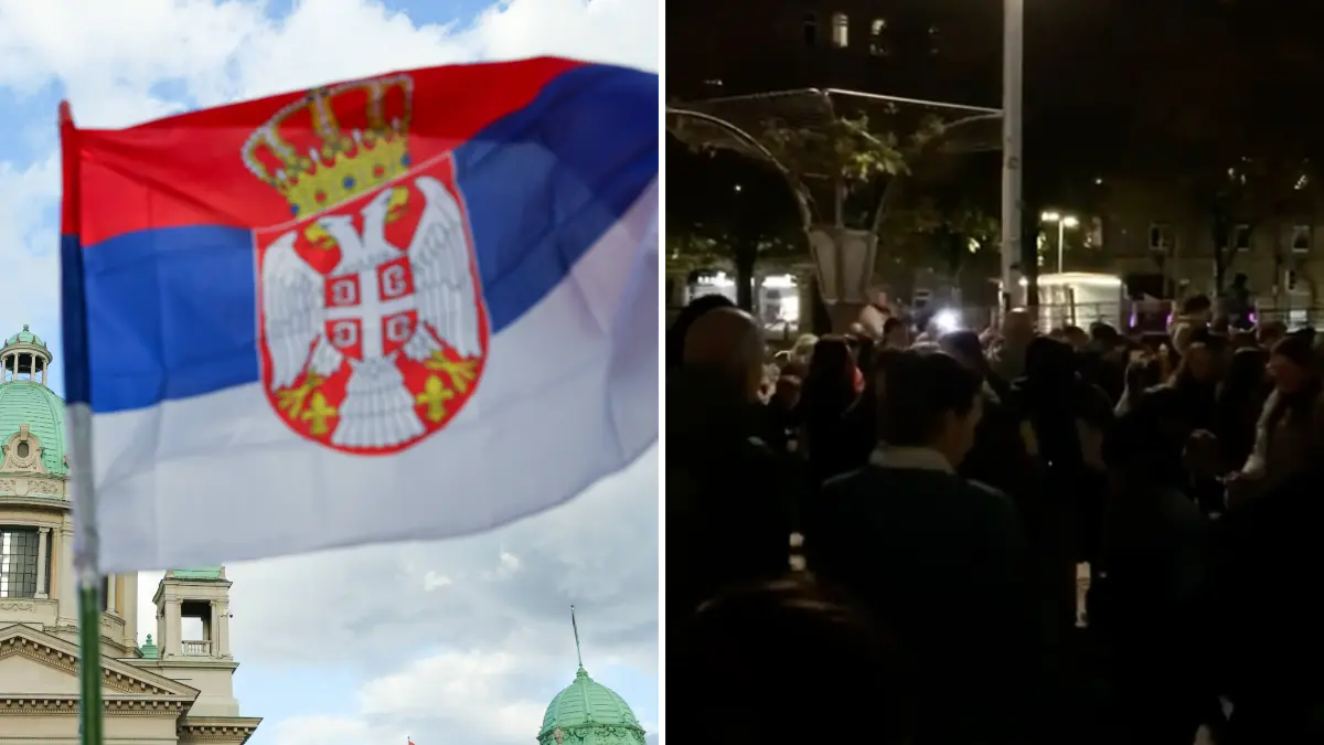 Zahlreiche Menschen versammelten sich am Sonntag und Montag nach der Parlamentswahl in Serbien auf dem Marienplatz, um zu feiern.