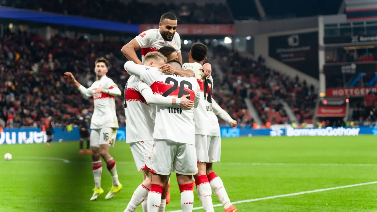 Januar 2026: Der VfB jubelt in Leverkusen.